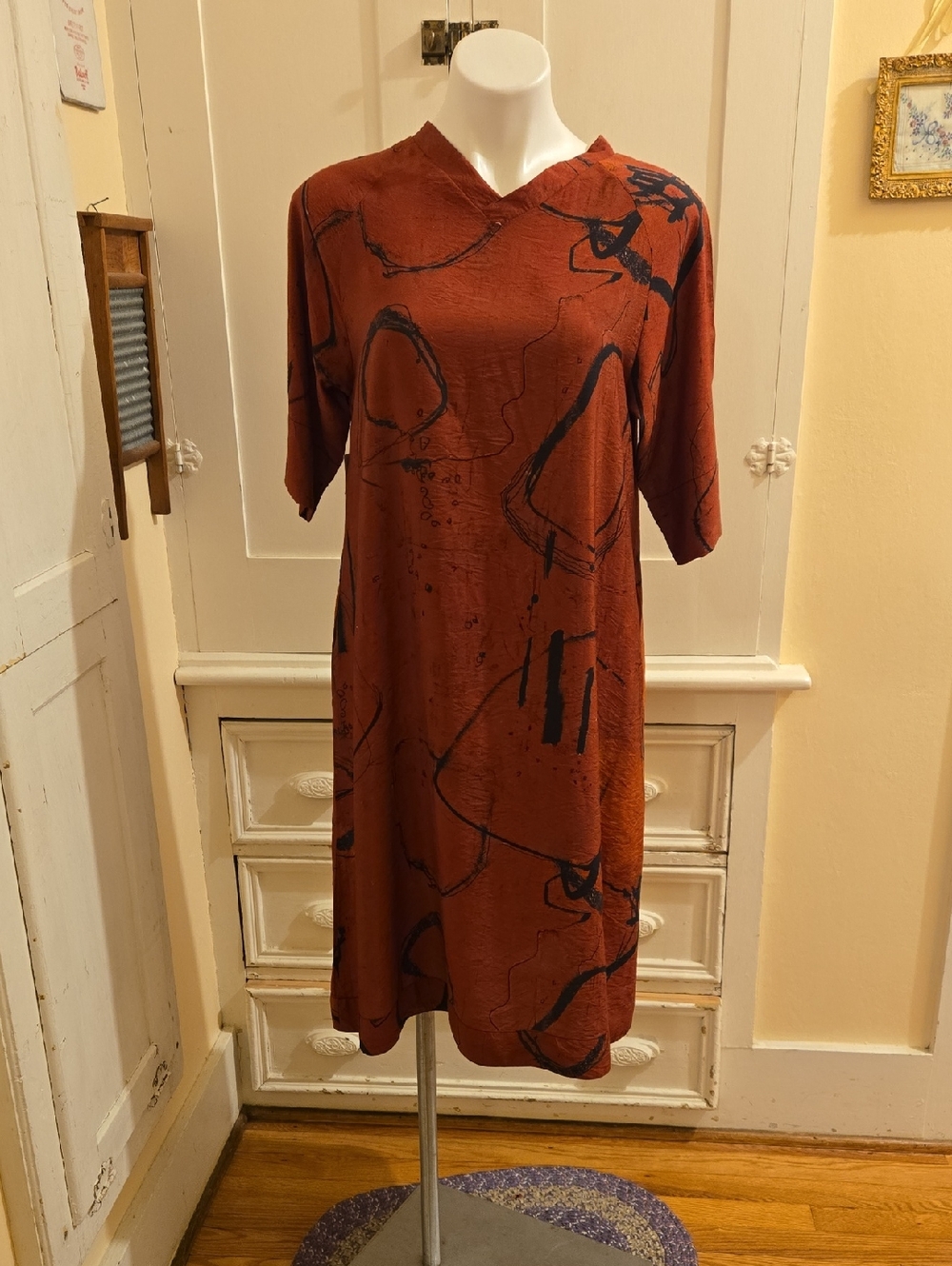 NWT 3 Potato Rust And Black Print Dress Sz XS/S